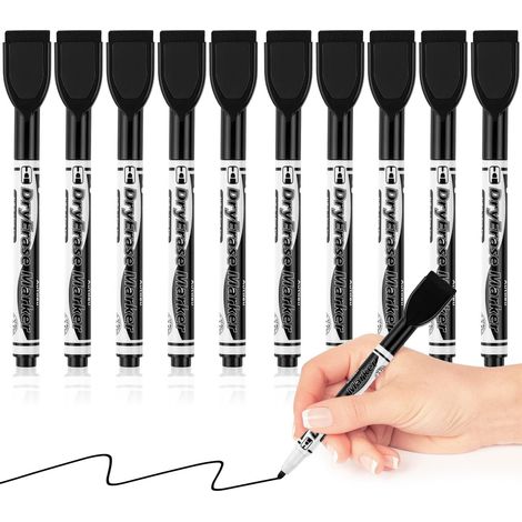 Feutre Ardoise Effacable, 10 Pcs Feutre Tableau Blanc Effacable Marqueur Tableau Blanc à Sec Magnetique Stylo Feutres Noir Pointe Fine Marqueurs avec Gomme, Faible Odeur (1/5)