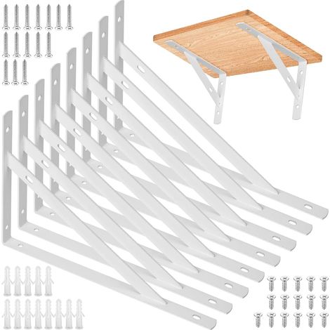 8 Pièces Equerre Etagere Murale, Supports Triangulaires Angulaires Droits de 90 Degrés, Support D'étagère Murale, Support d'angle Brace pour Salon Chambre Bibliothèque (Blanc 300X190MM) (1/5)