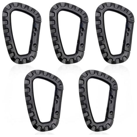 Lot de 5 Mousquetons en Plastique,Mousqueton Tactique Militaire Durable Forme en D Multifonctionnelle Sac à Dos pour Camping Randonnée Pêche Gym