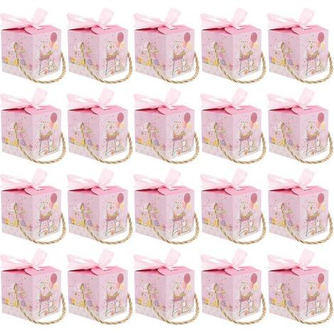 20 boîtes cadeaux à motifs de dessins animés, boîtes d'emballage pour bonbons et friandises, boîtes à dragées pour fêtes-8x8cm-Pink (1/3)