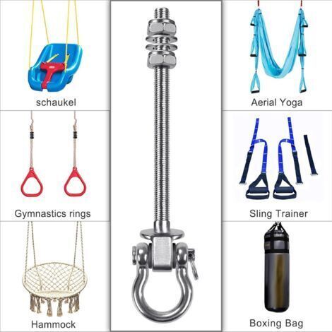 NALOOKAMIC  2pcs Boulons de Suspension 23.5cm Hamac Suspension pour Balançoire Kit Palier de Montage Pivotant pour Chaise d'intérieur/d'extérieur, Corde de Yoga, Sac de Frappe, Sac de Sable, 680kg