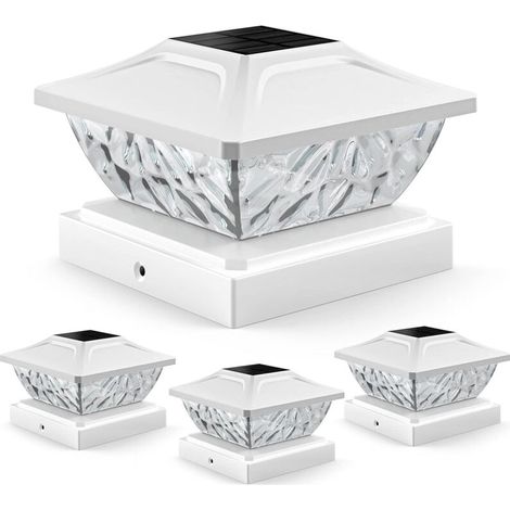 Lot de 4 capuchons de poteau solaires à 2 modes, lampes solaires d'extérieur étanches, lampes solaires d'extérieur pour poteaux de 4 x 4, 4,5 x 4,5, 5 x 5 en décoration de jardin