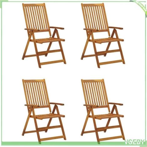 Chaise de jardin inclinable - FAFEICY - 3065351 - Bois acacia massif - Lot de 4 avec coussins bleus - Dossiers 5 positions (1/5)