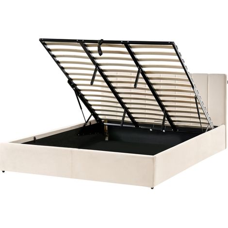 Bett mit Stauraum Samtstoff DREUX 180 x 200 cm Hellbeige