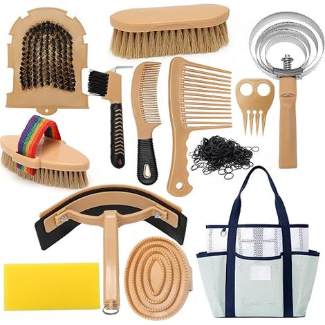Brushes Kit with Storage Bag for Horse Grooming and Bathing (1/5)