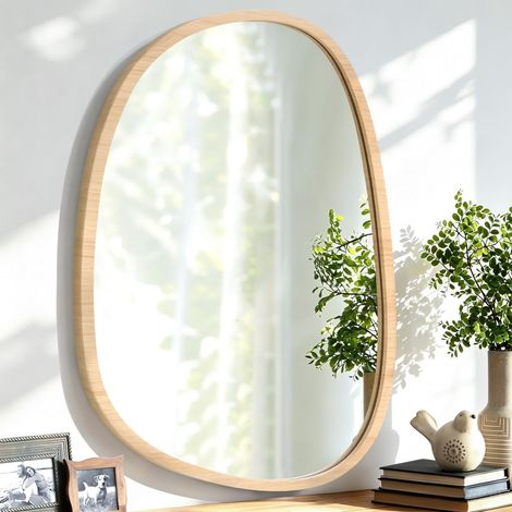 Miroir asymétrique à Suspendre en Bois pour Le Mur Cadre irrégulier Petit Miroir Mural Moderne Décoratif Chambre à Coucher Salon Salle de Bains Entrée Vanité Esthétique Miroir Ovale (1/5)