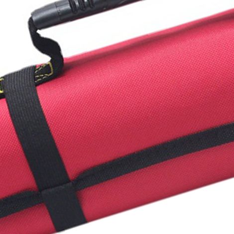 Sac à outils enroulable en toile Oxford, pochettes multiples, poignée renforcée, fermeture éclair, rouge, pour électricien