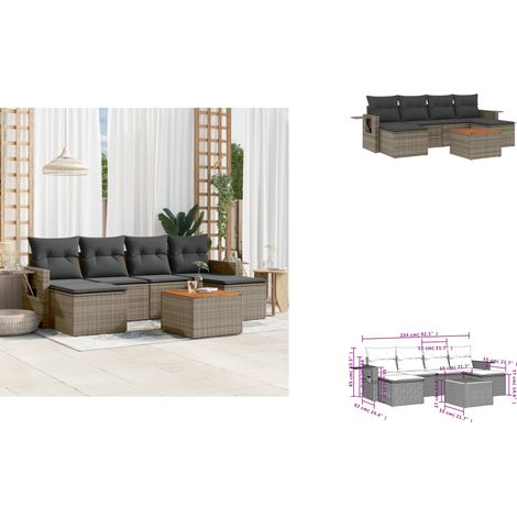 7-tlg. Garten-Sofagarnitur mit Kissen Grau Poly Rattan - Gartenmöbel Set - PE-Rattan Möbel - Outdoor Lounge - Esszimmergarnitur - Balkonmöbel (1/3)