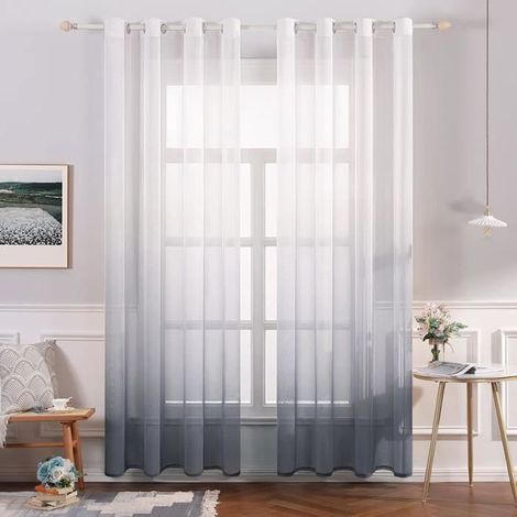 Voilage - KYAMRC - 140 x 224 cm - Gris - 2 panneaux - Tissu naturel (1/4)