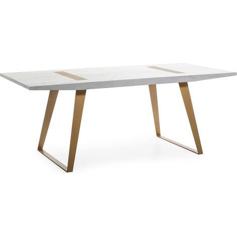 Table à manger bois blanc et pieds métal doré 200cm (1/5)