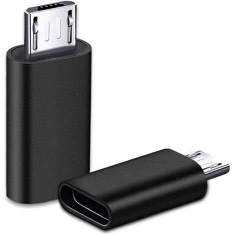 2 Pièces USB C Adaptateur, Micro USB vers USB C, Adaptateur USB C vers Micro USB Connecteur, Adaptateur Type C Fem Micro USB Male Connecteur pour PC, Galaxy, Mate, etc (Noir) (1/4)