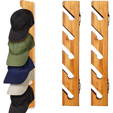 Set di 2 porta cappellini da baseball da parete, supporto espositivo in legno di bambù, contenitore per armadio, camera da letto, ingresso, lavanderia