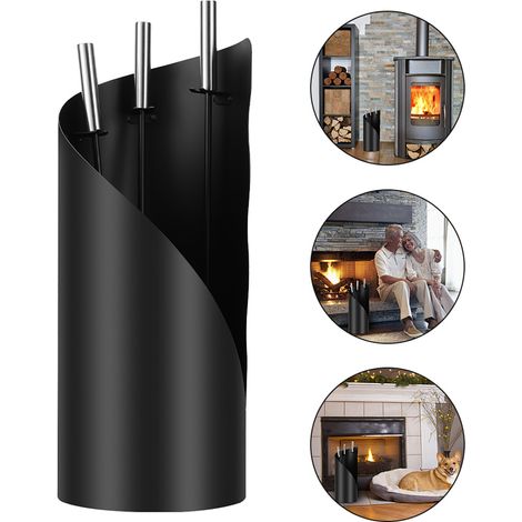 Randaco Juego de limpieza de chimeneas de acero inoxidable de 4 piezas con gancho, pala para cenizas, cepillo para chimeneas y soporte de 50 cm. (1/5)