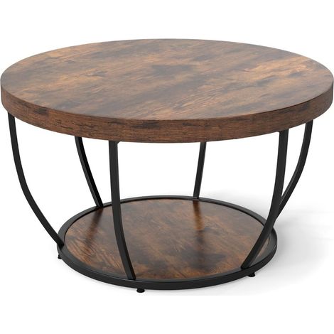 Round Coffee Table - 2-Tier Wood with Metal Frame (1/5)