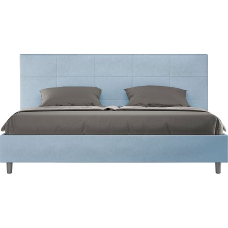 Letto matrimoniale king size contenitore imbottito 180x190 microfibra azzurro Mika
