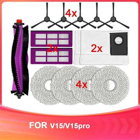 Accessoires compatibles avec les robots aspirateurs V15/V15pro : brosse principale, brosse latérale, filtre HEPA et chiffon de nettoyage (1/5)
