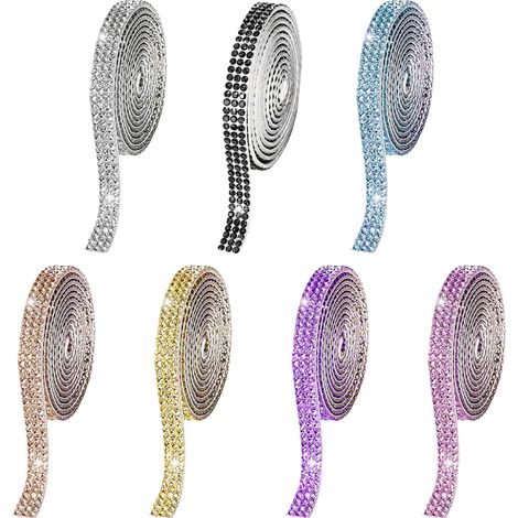 Set mit 7 Strassaufklebern, selbstklebenden Streifen, glänzendem Klebeband, dekorativen Bändern, DIY-Zubehör