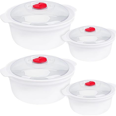 Lot de 4 récipients alimentaires pour micro-ondes avec couvercles à vapeur - Casseroles rondes de 800 ml sans BPA - Bols de cuisson/conservation avec couvercles vapeur - Compatibles congélateur et lav