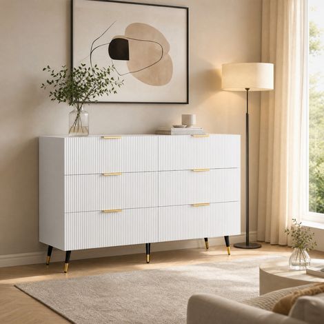 MEUBLIV Credenza 120 cm bianca e dorata – 6 cassetti, ampio spazio contenitivo (1/5)