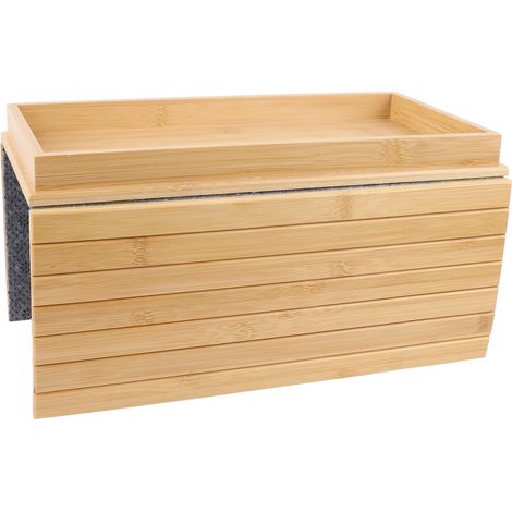 Organisateur d'accoudoir de canapé flexible en bois de bambou, pliable, rectangulaire, antidérapant, plateau pour boissons et collations (1/5)