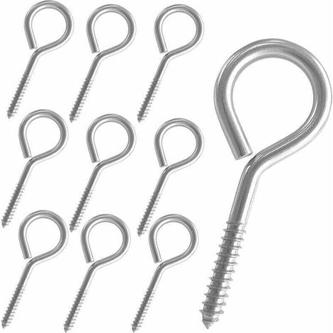 Lot de 10 œillets à vis, crochets à œil en acier inoxydable, vis à œil robustes, vis à œil autotaraudeuses pour l'intérieur et l'extérieur, 6,5 cm. (1/4)