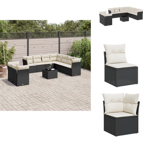 Salon de jardin 10 pcs avec coussins noir résine tressée - Ensemble Salon De Jardin - Salon De Jardin Design - Meuble De Jardin - Mobilier De Jardin - Canapé Jardin (1/5)