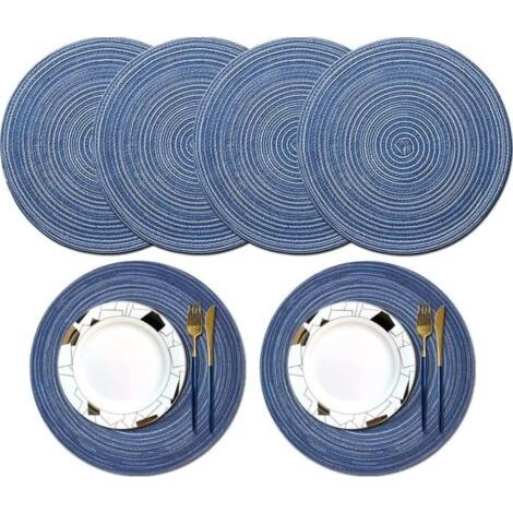 (Bleu)Set de Table - Non spécifié - Lot de 6 - Rond - 38 cm - Antidérapant - Lavable (1/4)