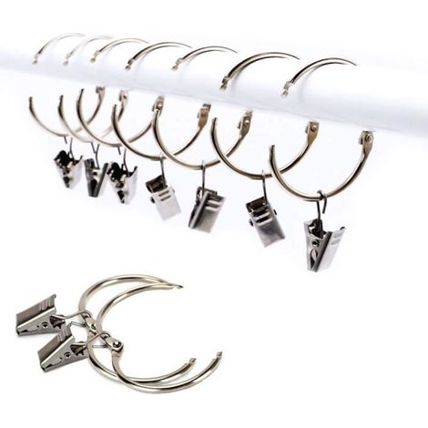 Anneau de 25 pièces avec crochets à pinces, Anneau de suspension pour rideaux en acier inoxydable, Acier inoxydable, facile à ouvrir (1/4)