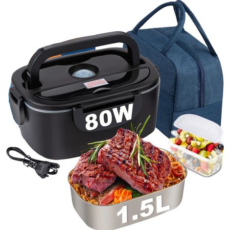 Fiambrera eléctrica, calentador de alimentos portátil, interior de acero inoxidable 304, 1,5 L, enchufe europeo de 100 V-240 V. (1/2)