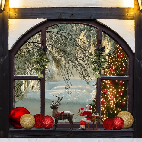 Guirlande de gui artificiel, feuilles de houx factices, décoration de Noël 22 cm, plastique, fil de fer et mousse, lot de 1 (1/5)