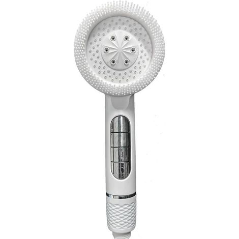 Antikalk-Duschkopf, wassersparend, hoher Wasserdruck, Filter, 3 + 1 Strahlarten, wassersparend mit Massagefunktion, Sofortabschaltung, tragbarer Duschkopf mit Filter, Weiß (1/4)