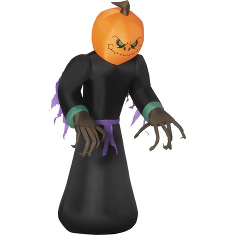 210 cm Aufblasbar Kürbisgeist, Halloween Horror Deko mit LED Beleuchtung, Halloween-Dekoration, Wasserdichte Luftfigur, Polyester, für Indoor, Outdoor (1/5)