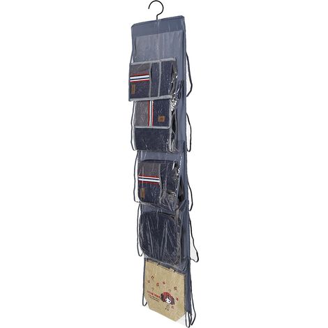 Faltbarer Kleiderschrank mit 10 Fächern, Türhänger zur Aufbewahrung, ideal für Tragetaschen, Handtaschen und Geldbörsen (Dunkelgrau) (1/5)