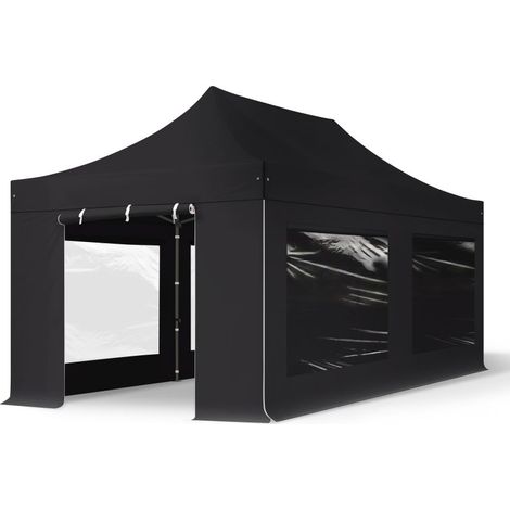 TOOLPORT 3x6 m PVC 800 Pop up gazebo party tent PREMIUM Steel 40 mm, incl. Sidewalls with Panorama Windows, fire resistant, black (1/5)