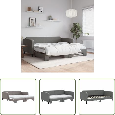 vidaXL Doppelbett - Tagesbett Ausziehbar mit Matratzen Dunkelgrau 100x200 cm Stoff (1/5)