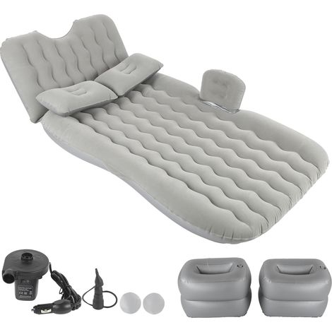 Matelas Gonflable Voiture Universel Gris PVC Doux avec Oreiller et Pompe 12V pour Voyage Camping SUV Berline Confort (1/4)