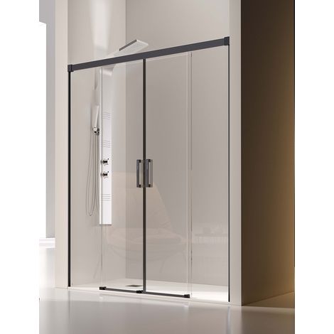 Mampara de Ducha Frontal- 2 Hojas Fijas y 2 Puertas Correderas- Cristal de Seguridad de 6 mm - Modelo Glase 4 BN (132 - 136 cm) - TRANSPARENTE (1/3)