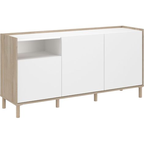 Buffet 3 portes 1 niches blanc et aspect bois clair - ORPHÉE (1/5)