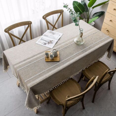 Nappe grise à pompons coupe-vent et anti-poussière en coton et lin 100 x 160 cm (1/5)