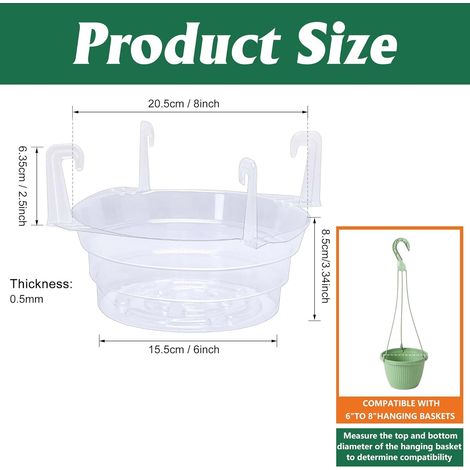 Lot de 15 soucoupes de 20 cm pour plantes suspendues - Plateaux en plastique transparent - Soucoupes pour paniers suspendus et pots de fleurs d'intérieur et d'extérieur (1/3)