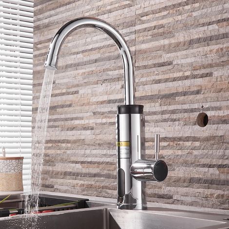 Robinet électrique 3000 W (argenté, entrée par le bas), chauffe-eau instantané, eau chaude et froide, 220 V (1/5)