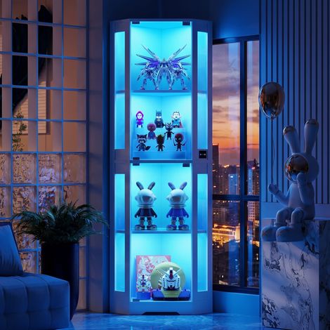 JOOKGBD–Glasvitrine mit intelligentem Bewegungssensor und LED-Beleuchtung,2 Glastüren,4 Böden,für Sammlungen,Wohnzimmer,Schlafzimmer,Büro,weiß (1/5)