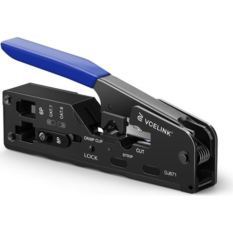 RJ45 Crimping Pliers for RJ45 Connector and Phone Socket 6P RJ11 Versatile Crimping Tool for Cat7/Cat6A/Cat6/Cat5 Network Plugs, Cutting/Stripping, RJ11/RJ12/RJ45 (1/5)