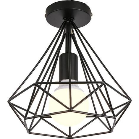 PRI-Plafonnier industriel rétro 25cm en forme de diamant noir – Suspension lumineuse E27 pour salle à manger, bar, chambre – Installation facile (1/5)