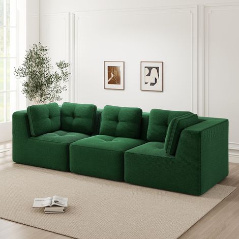 Canapé d'angle modulaire 297x104x69 cm vert en velours côtelé sans montage (1/5)
