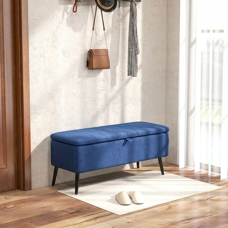 Banc de rangement Pouf repose-pieds rembourré, 102x40x44 cm, Bleu Foncé (1/5)