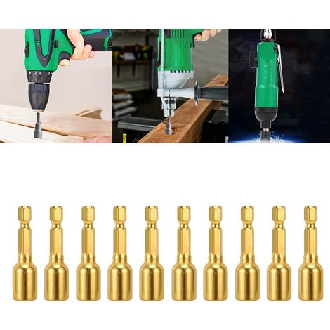 Lot de 10 adaptateurs de filière de taraudage à tête carrée et tige hexagonale M8×48mm 1/4 pouce pour mandrins de taraudage de perceuses électriques (doré) (1/5)