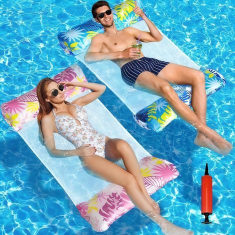 Lot de 2 Flottant Hamac Gonflable. Flottantes Jouet pour Adulte. 4 in 1 Bouee Piscine Adulte.Matelas Gonflable Piscine. avec Pompe à Air Manuelle. Plage Partie etc - (1/5)