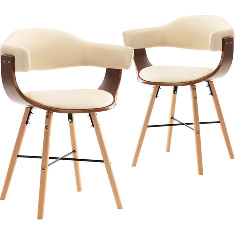 Lot de 2 chaises de salle à manger cuisine design moderne synthétique et bois courbé crème CDS020425