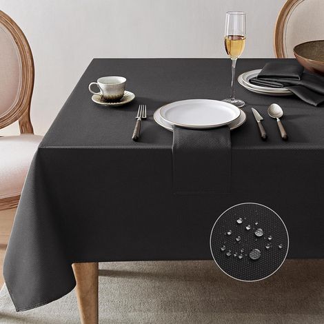 Nappe lavable 140x100 cm Rectangulaire Gris Foncé Jacquard avec protection anti-taches